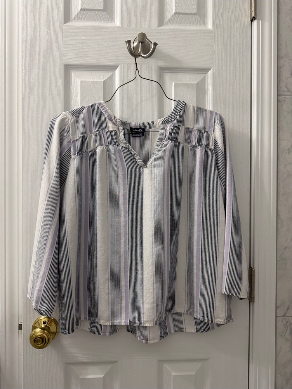 Splendid Lavender & White Striped Women's Peasant Blouse
